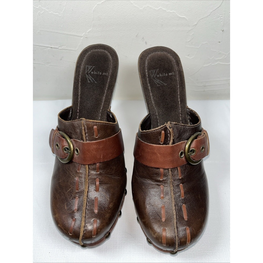 Vtg White Mt Womens 7.5M Cornelia Leather Studded Mules Clogs Brown 70s Y2K Boho - Picture 3 of 15